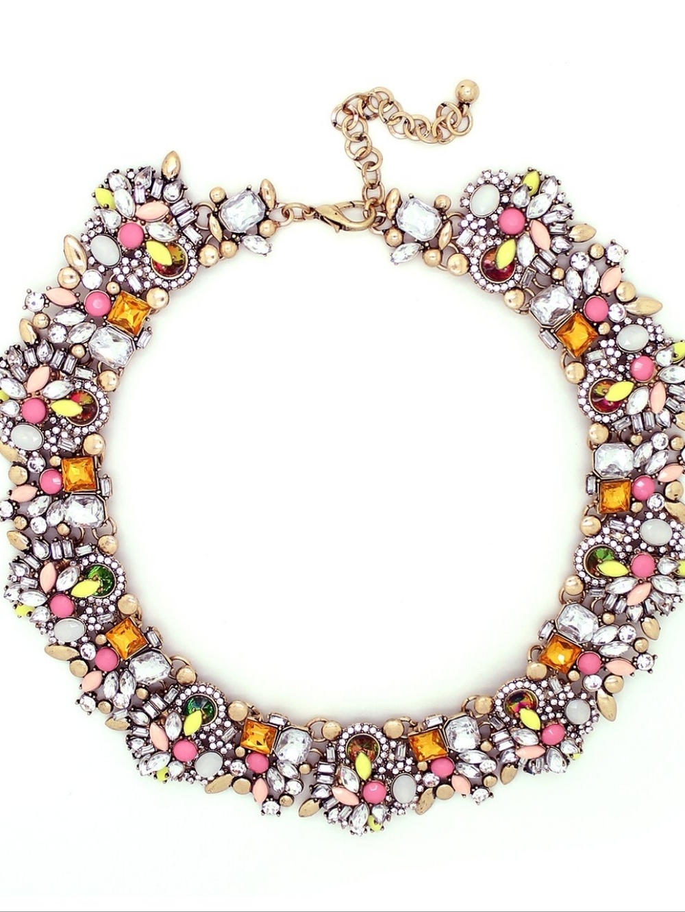 Eye Candy Multicolor Crystal Collar Necklace - Gold